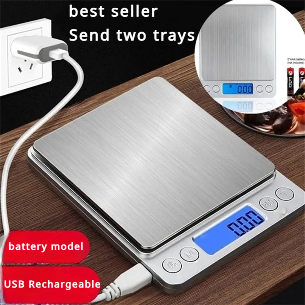 Digital Kitchen Scale Mini Pocket Stainless Steel Precision Jewelry Electronic Balance Weight Gold Gram 0.1/3000G Weigh Scales