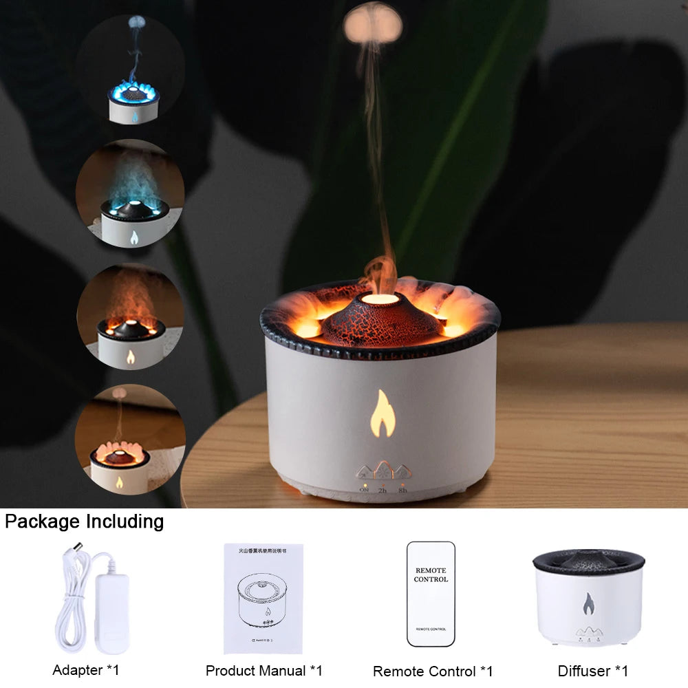 Volcano Fire Flame Air Humidifier Aroma Diffuser Essential Oil with Remote Control Jellyfish for Home Fragrance Mist Mak Smoking