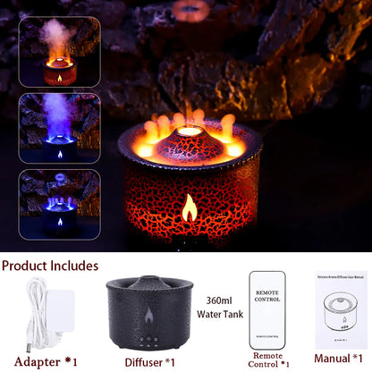 Volcano Fire Flame Air Humidifier Aroma Diffuser Essential Oil with Remote Control Jellyfish for Home Fragrance Mist Mak Smoking