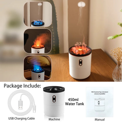 Volcano Fire Flame Air Humidifier Aroma Diffuser Essential Oil with Remote Control Jellyfish for Home Fragrance Mist Mak Smoking